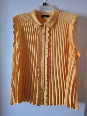 Karl Lagerfeld Pleated Sleeveless Blouse in Sunny Yellow